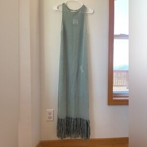 NWT Zara Fringed Knit Maxi Dress in Sage Green